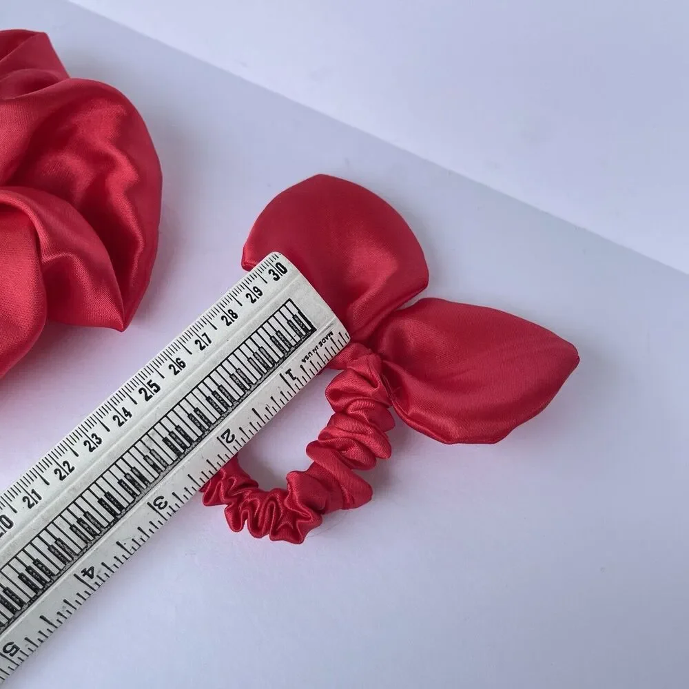 2 New Satin Scrunchie Hair Tie Red